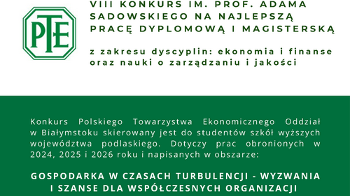 VIII Konkurs im. Prof. Adama Sadowskiego na najlepszą pracę dyplomową i magisterską 2026